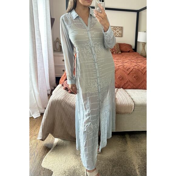 Soft Surroundings Ibiza Embroidered Gray Chiffon Maxi Dress Size Large - Picture 3 of 7